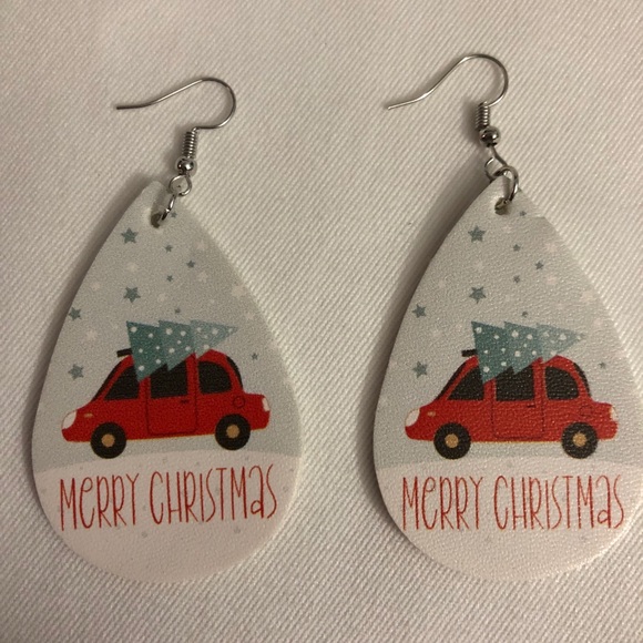 Merry Christmas Car with Tree Teardrop Earrings - Picture 3 of 5